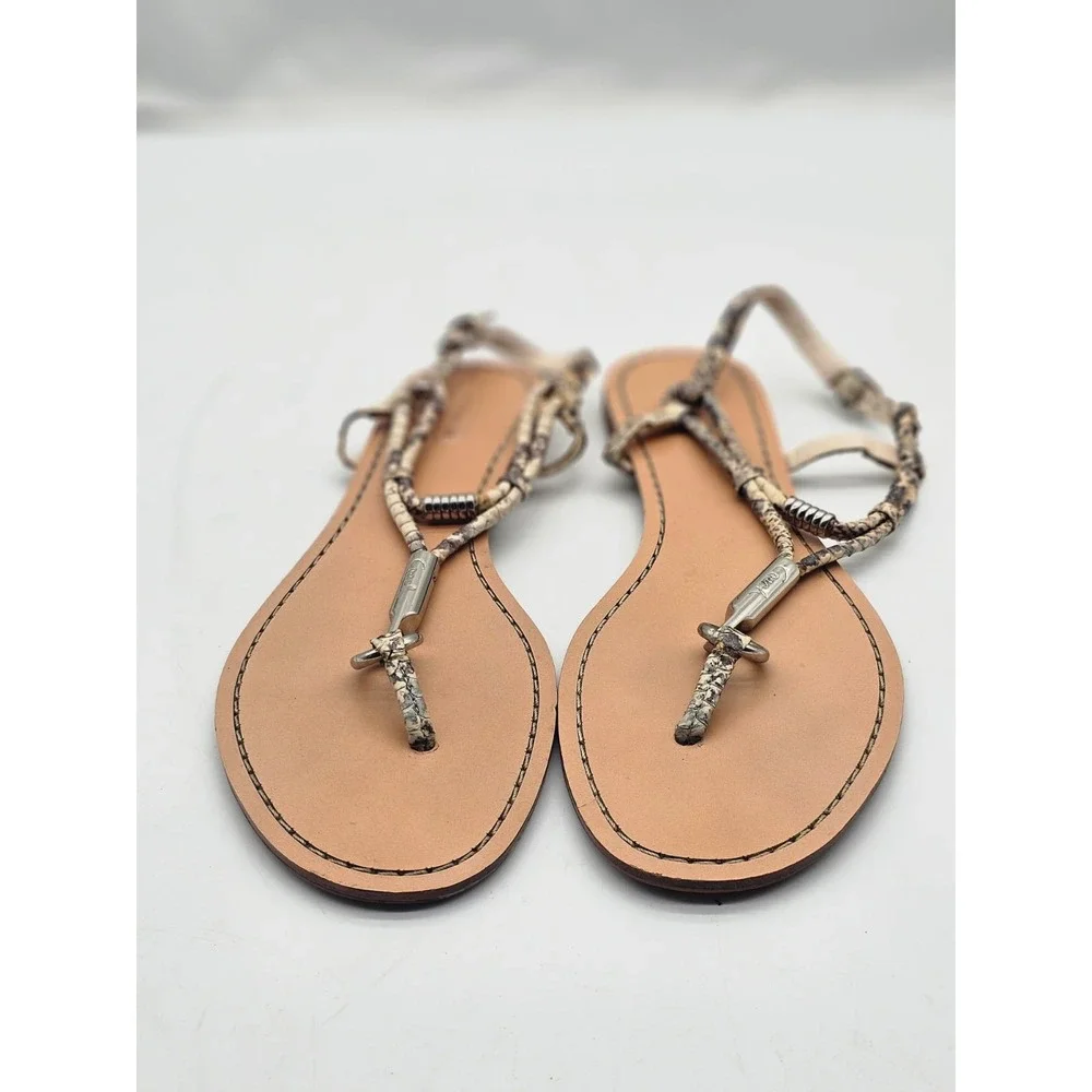 Coach Thong Sandals Women's 10 Snakeskin Print Flat T-Strap Logo